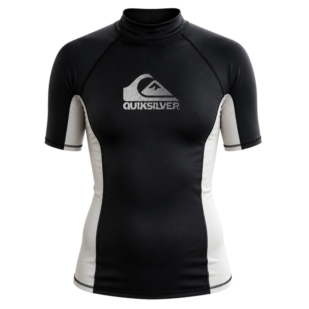 Quiksilver Rash Guard Mens XL Black White Polyester Spandex Short Sleeve Surf